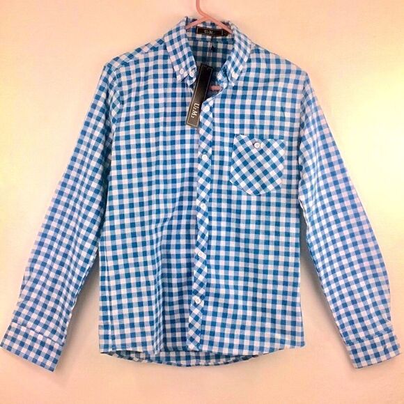 u2m2 Tops - NEW U2m2 blue/white gingham boyfriend button down